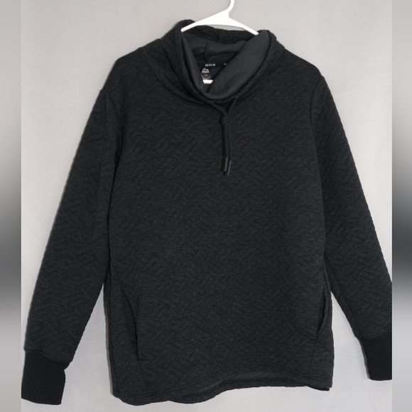 Black Quilted Pullover Hoodie Turtle Neck Size L - Picture 1 of 8